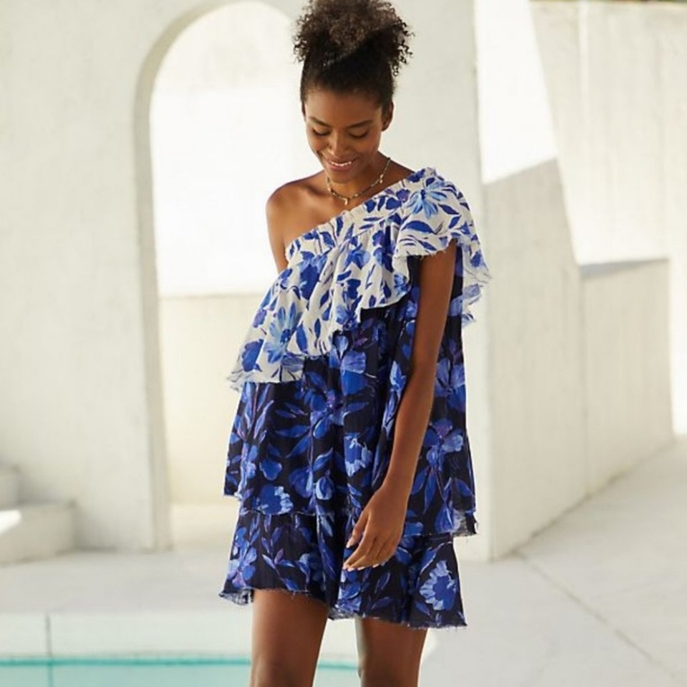 ๐ Anthropologie Floral Dress One Shoulder and Tiered Style. NWT - Picture 15 of 16